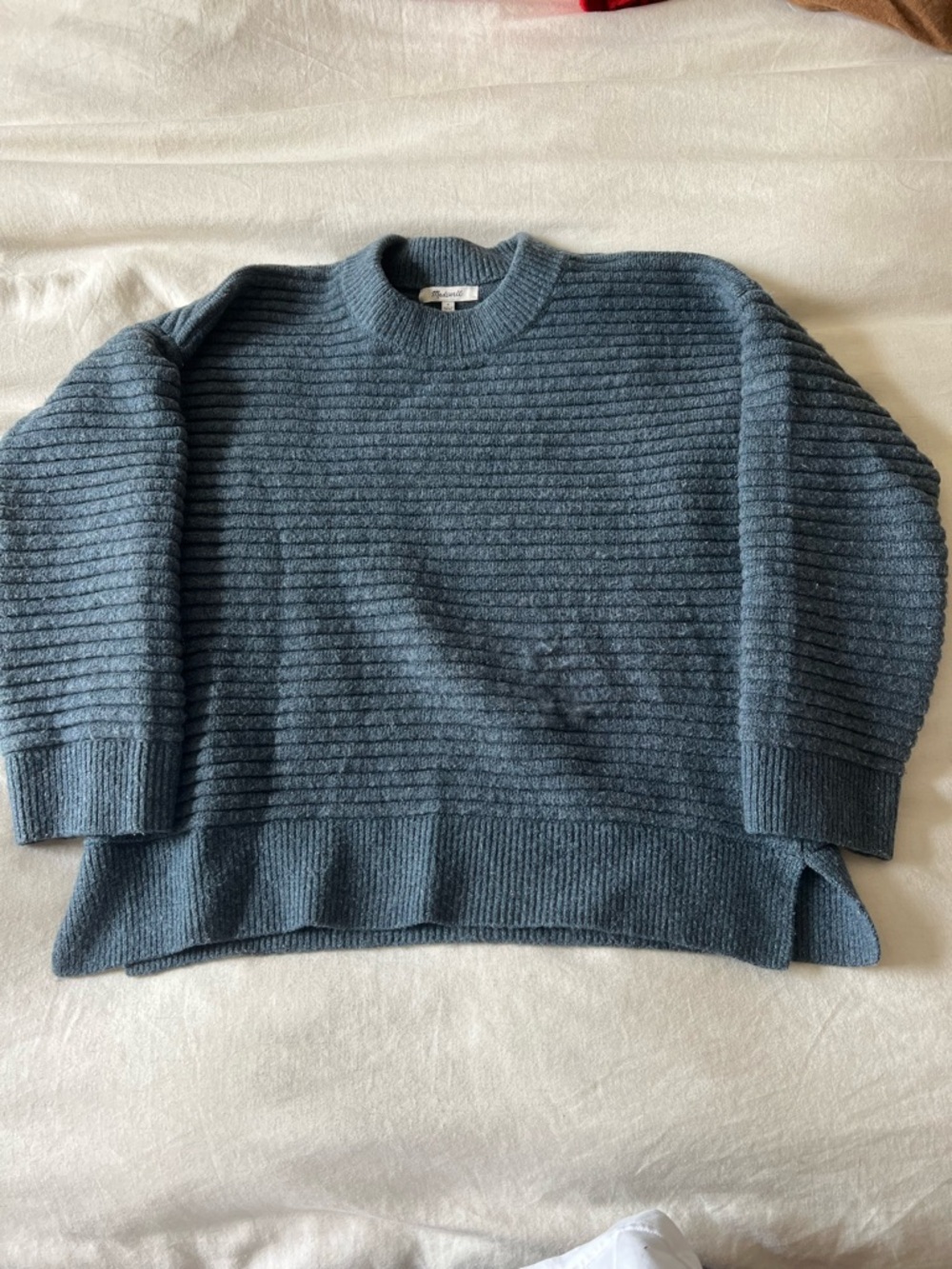 Madewell Blue Ribbed Crewneck Sweater
